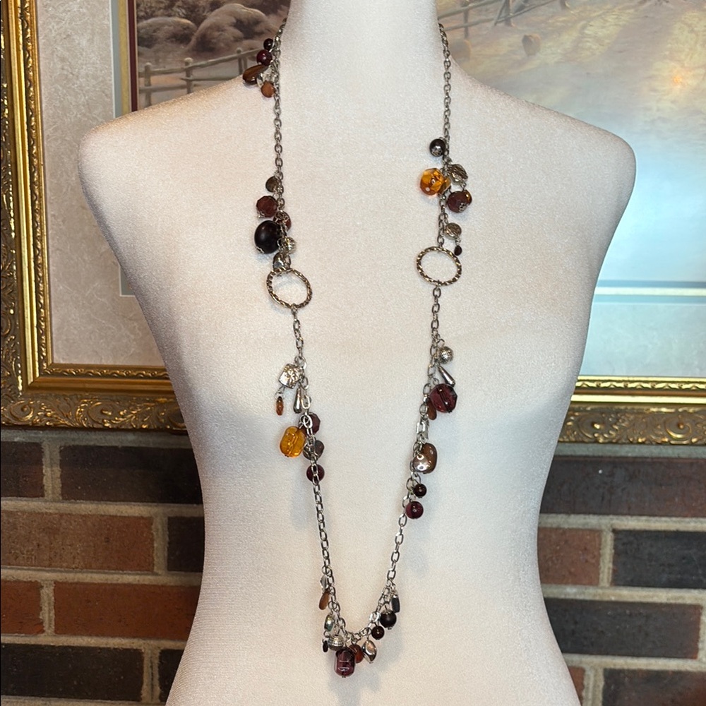 Elegant Silver and Brown Beaded Necklace